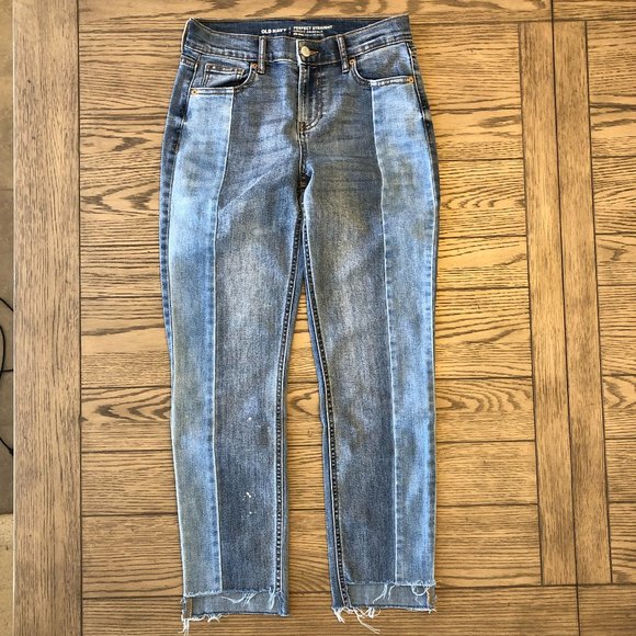 Old Navy | Perfect Straight Two Tone Jeans - Size 0 - Picture 1 of 8